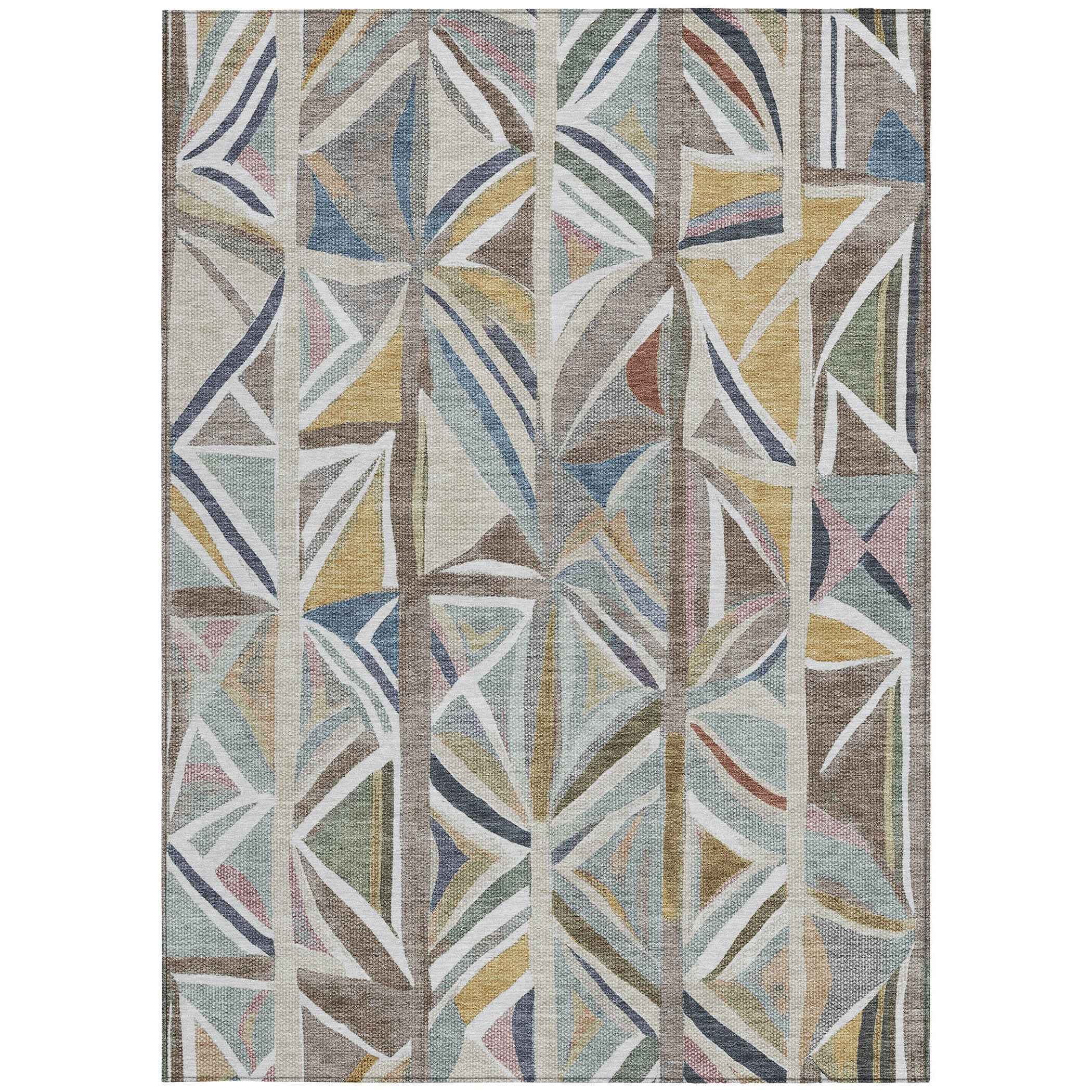 10' X 14' Taupe Ivory And Gold Geometric Washable Indoor Outdoor Area Rug