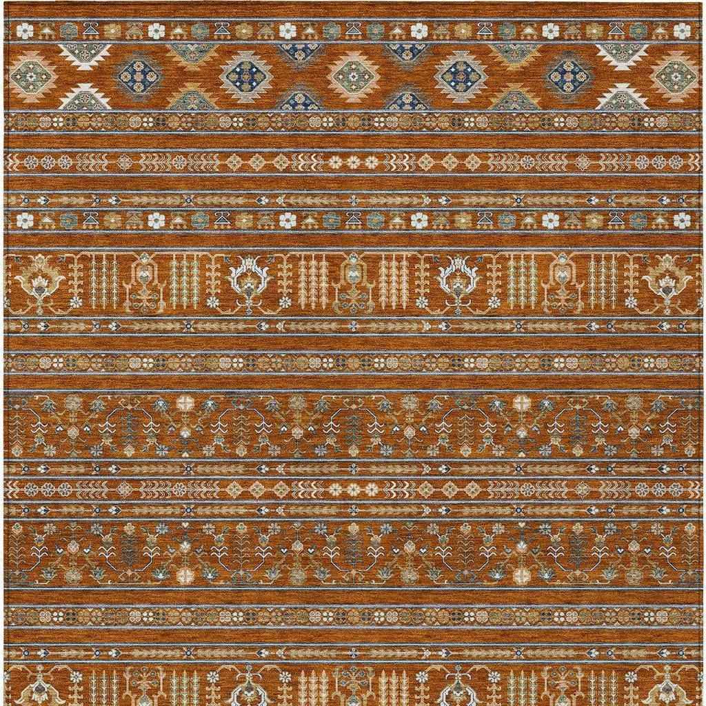 8' X 10' Rust Blue And Ivory Tribal Washable Indoor Outdoor Area Rug