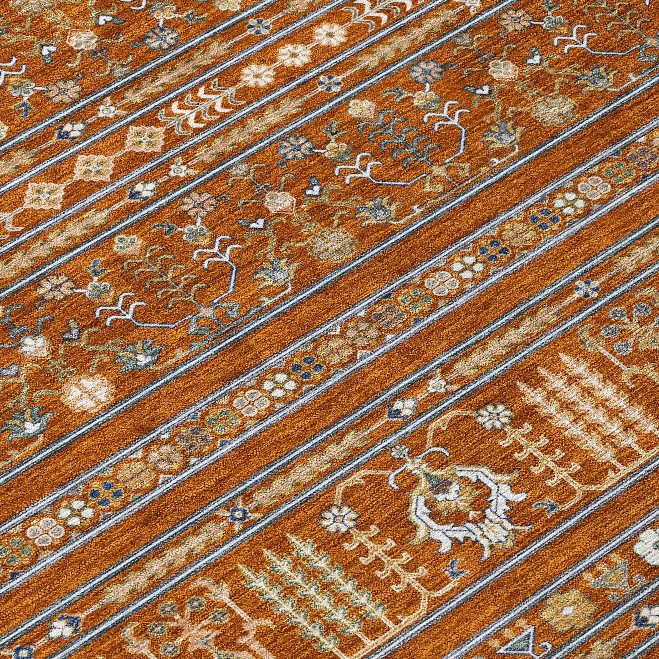 8' X 10' Rust Blue And Ivory Tribal Washable Indoor Outdoor Area Rug