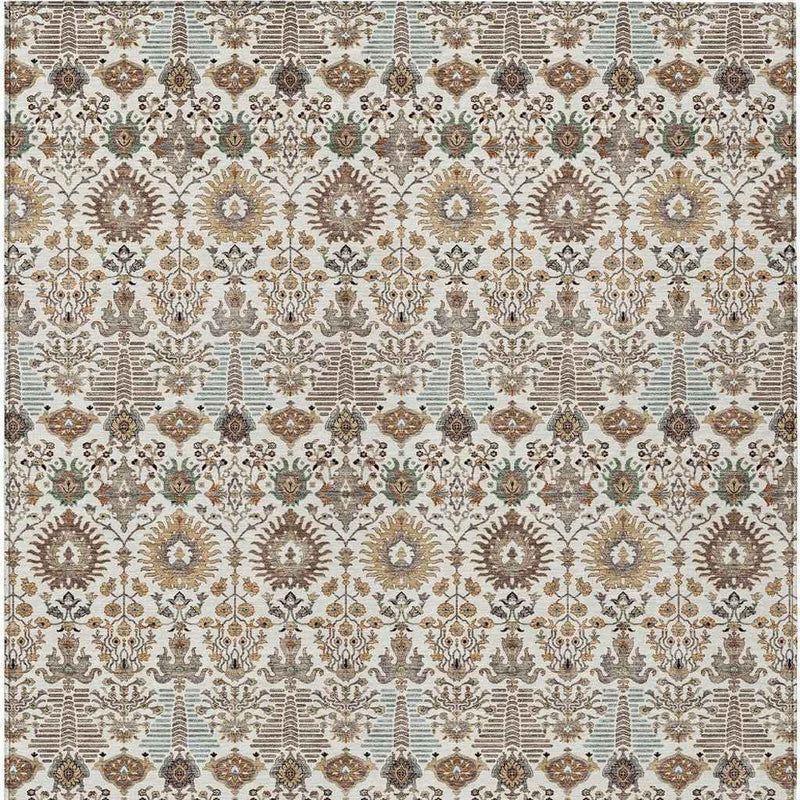 5' X 8' Ivory And Brown Floral Washable Indoor Outdoor Area Rug