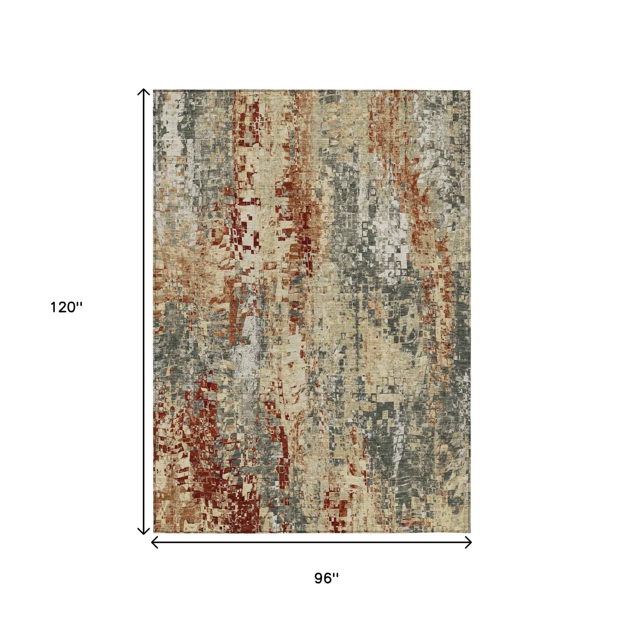 8' X 10' Pewter Rust And Gray Abstract Washable Indoor Outdoor Area Rug