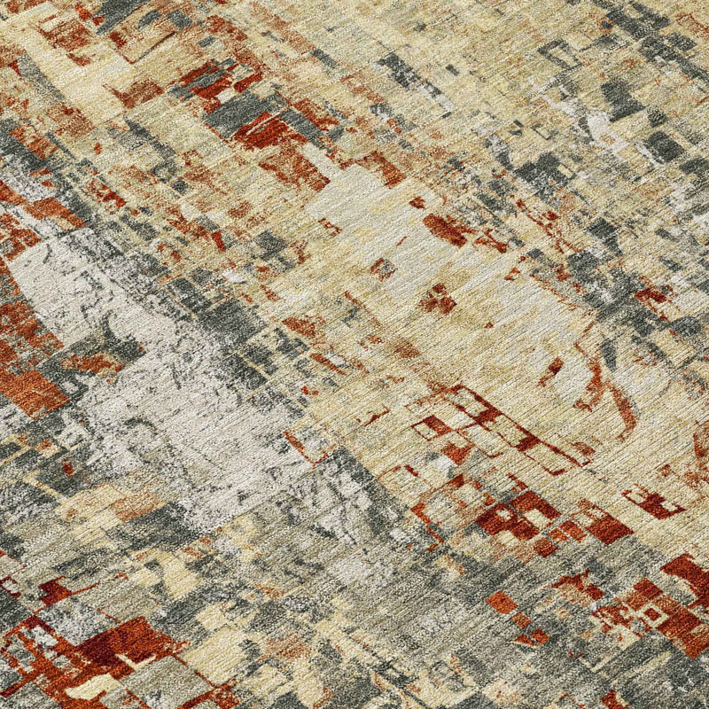 8' X 10' Pewter Rust And Gray Abstract Washable Indoor Outdoor Area Rug