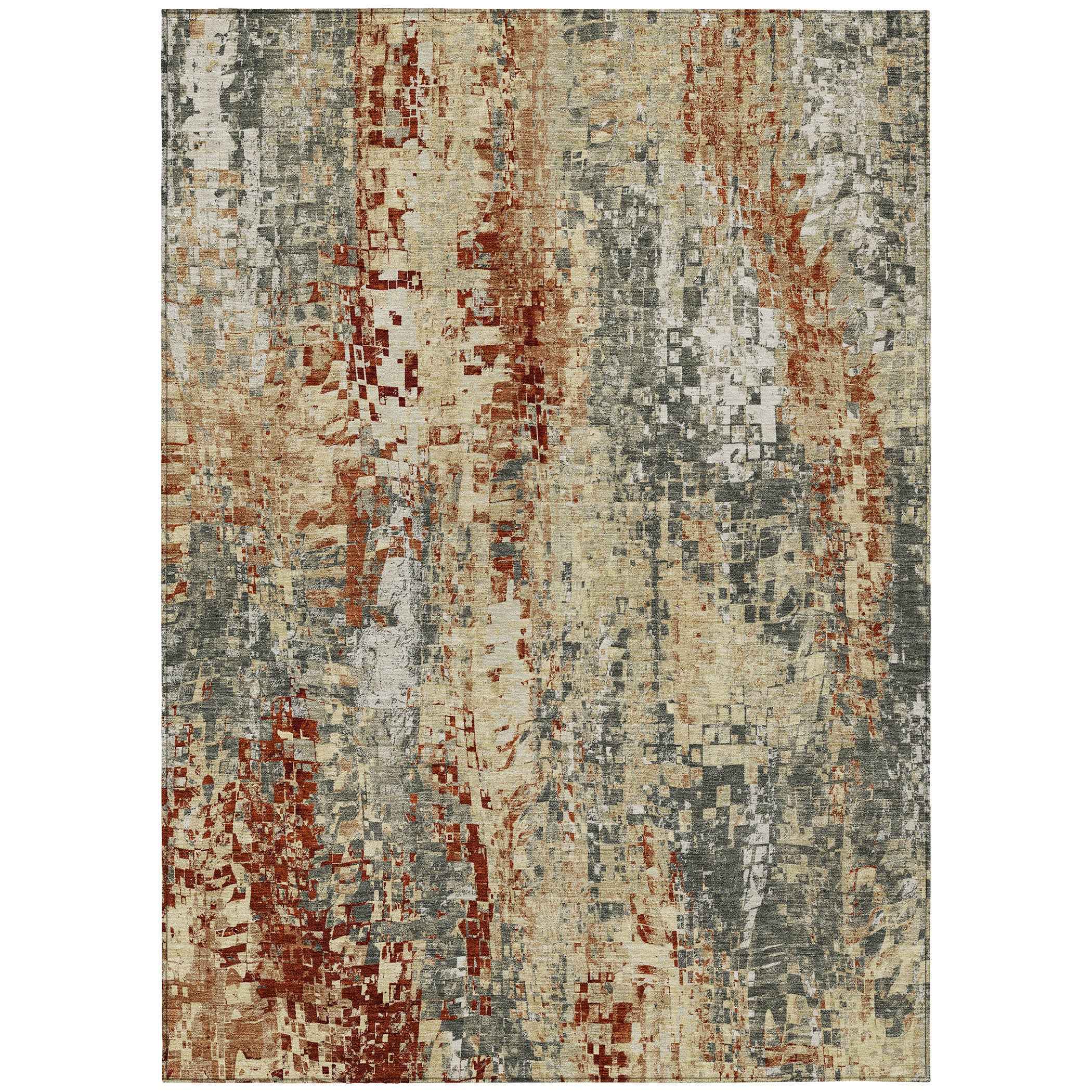 8' X 10' Pewter Rust And Gray Abstract Washable Indoor Outdoor Area Rug