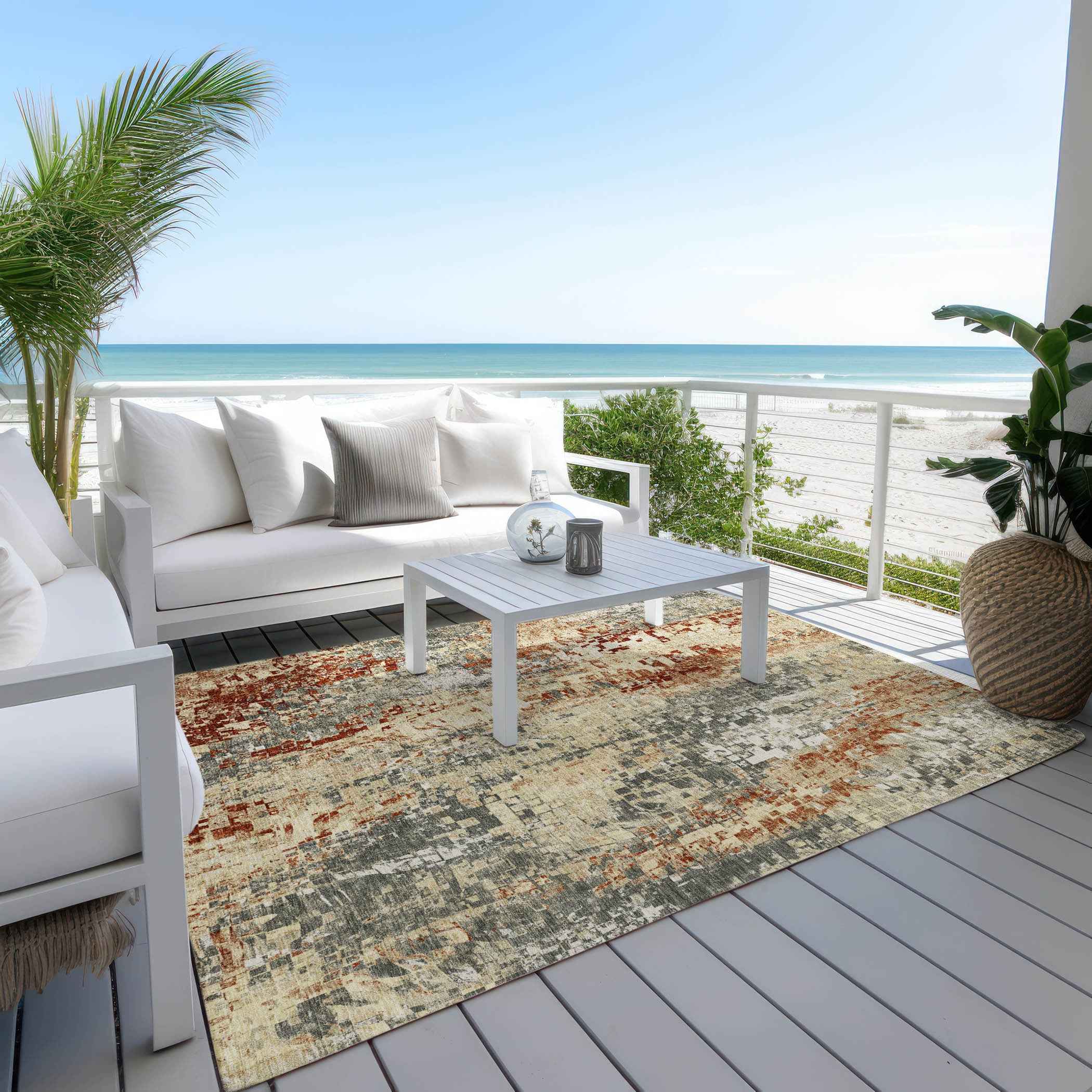 8' X 10' Pewter Rust And Gray Abstract Washable Indoor Outdoor Area Rug