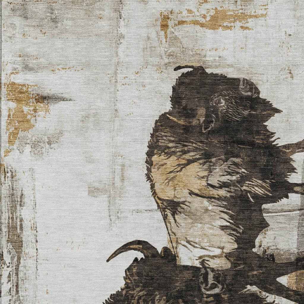 8' X 10' Beige Ivory And Charcoal Animal Print Washable Indoor Outdoor Area Rug