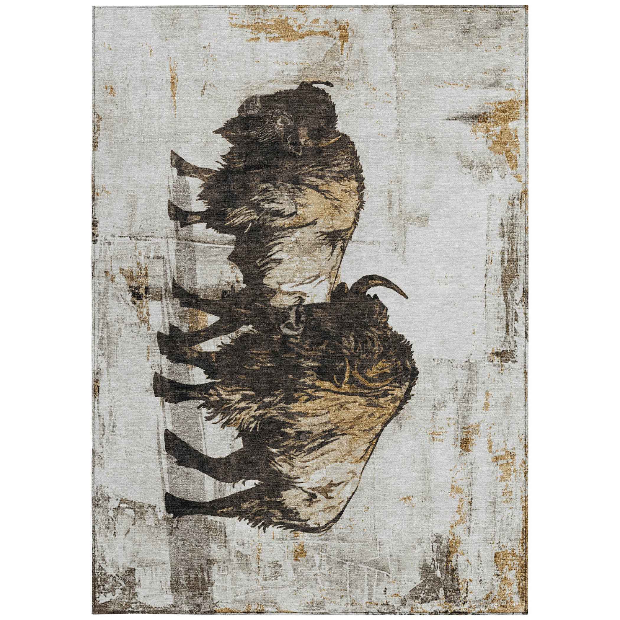 8' X 10' Beige Ivory And Charcoal Animal Print Washable Indoor Outdoor Area Rug