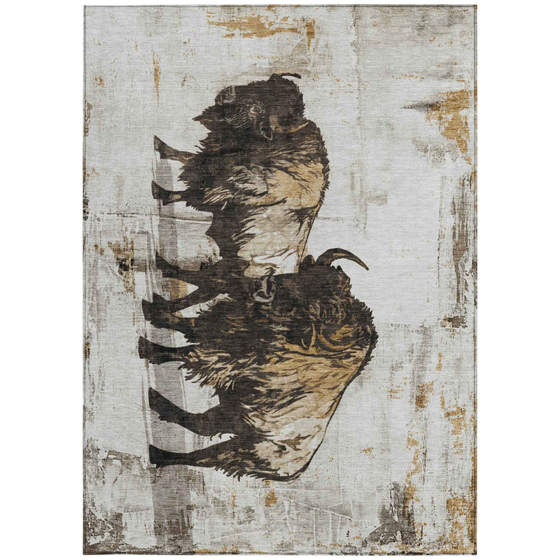 8' X 10' Beige Ivory And Charcoal Animal Print Washable Indoor Outdoor Area Rug