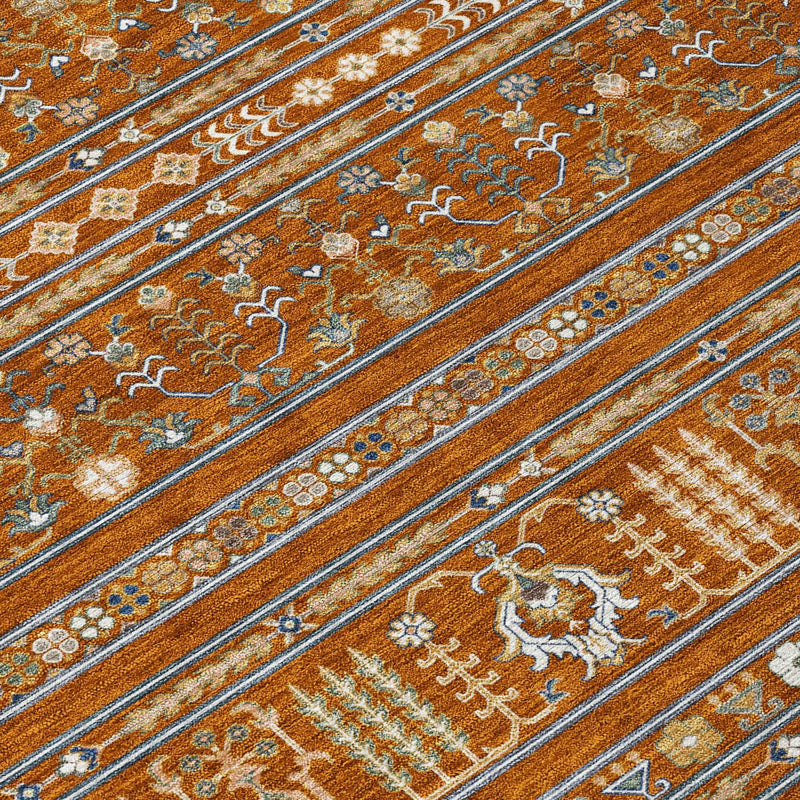 5' X 8' Rust Blue And Ivory Tribal Washable Indoor Outdoor Area Rug