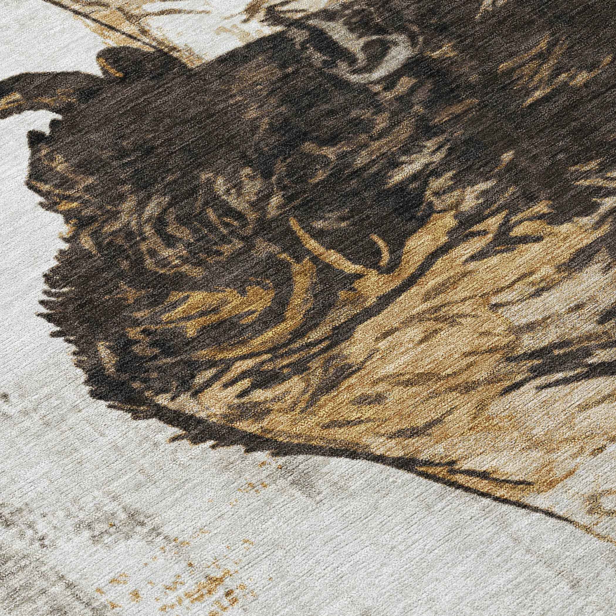 8' X 10' Beige Ivory And Charcoal Animal Print Washable Indoor Outdoor Area Rug