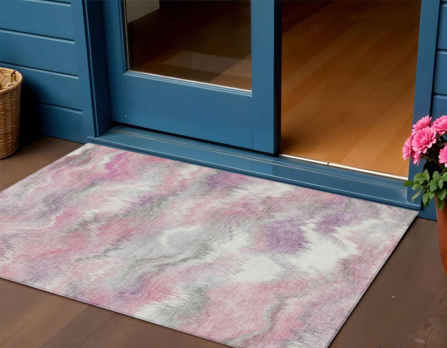 3' X 5' Blush And Ivory Abstract Washable Indoor Outdoor Area Rug