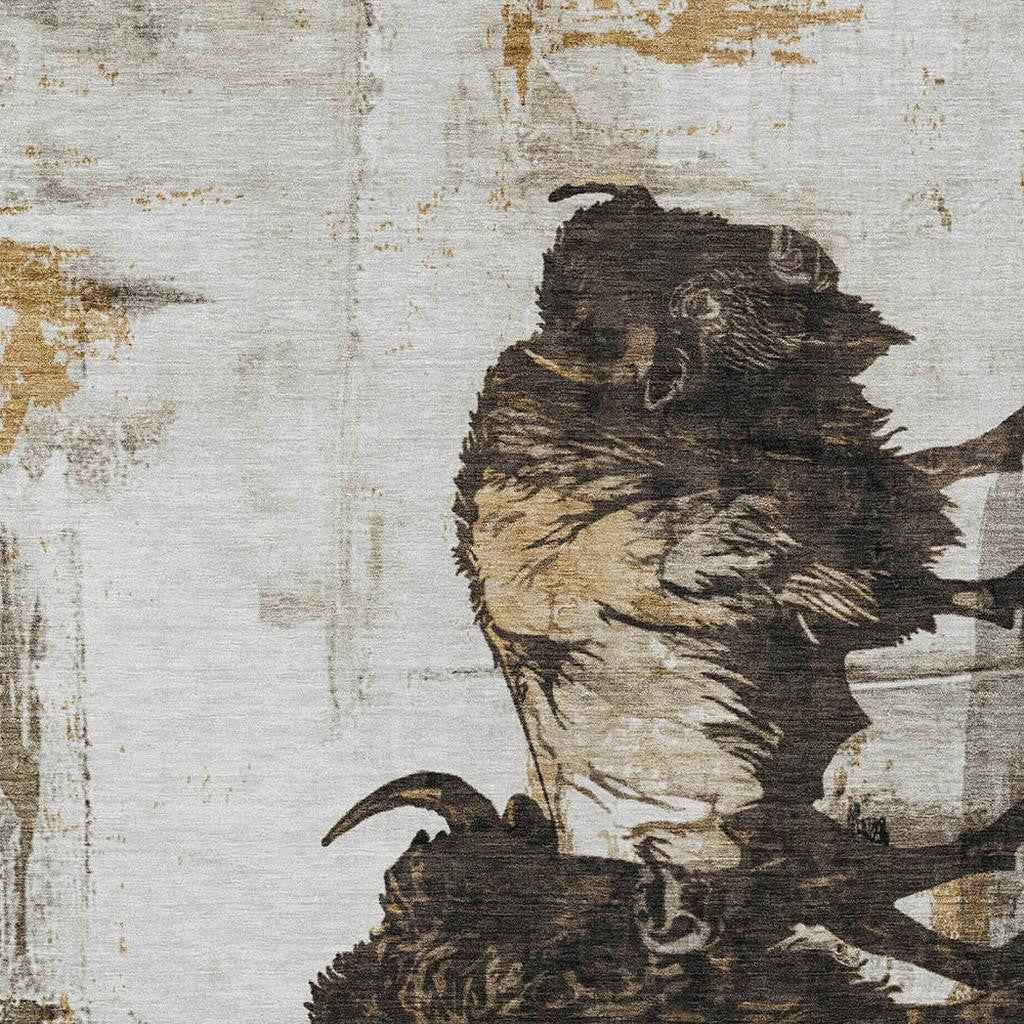 8' X 10' Beige Ivory And Charcoal Animal Print Washable Indoor Outdoor Area Rug