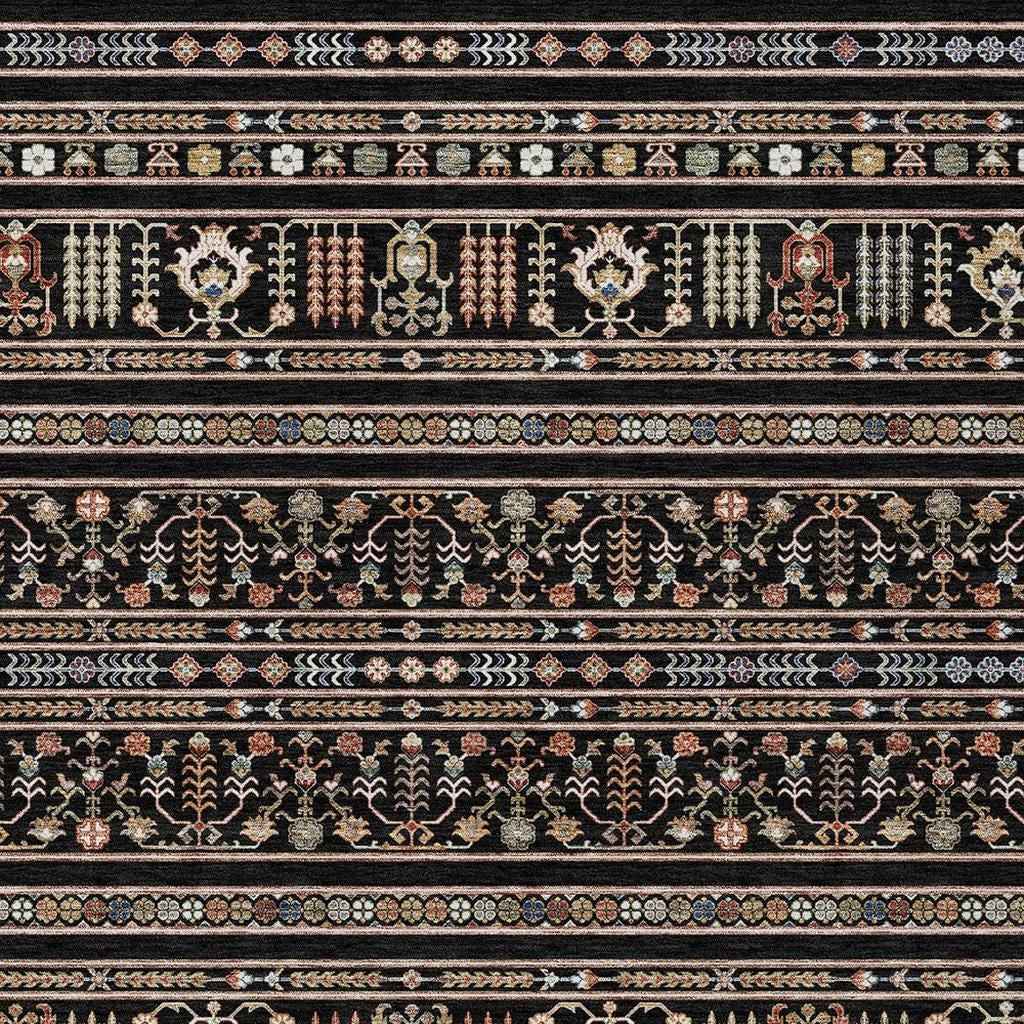 9' X 12' Black Blue And Copper Tribal Washable Indoor Outdoor Area Rug