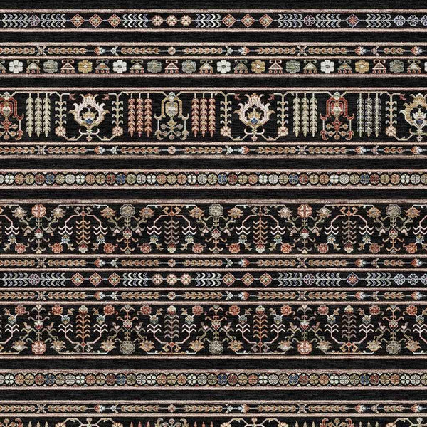 9' X 12' Black Blue And Copper Tribal Washable Indoor Outdoor Area Rug