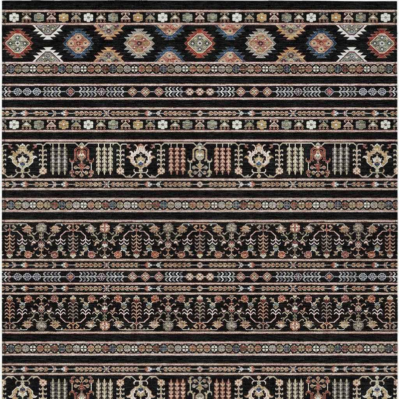9' X 12' Black Blue And Copper Tribal Washable Indoor Outdoor Area Rug