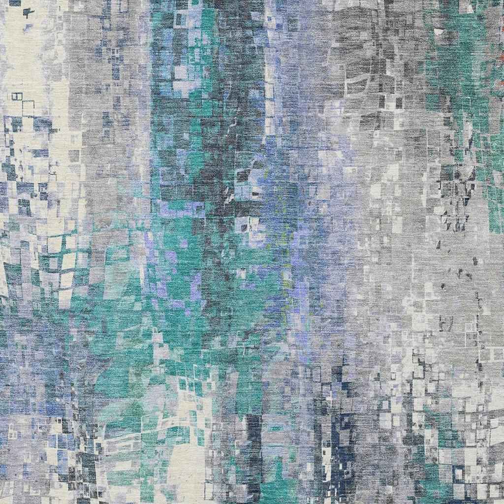 9' X 12' Teal Blue Ivory Gray And Copper Abstract Washable Indoor Outdoor Area Rug