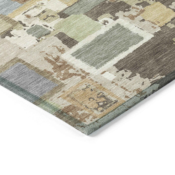 10' X 14' Brown Ivory And Gray Geometric Washable Indoor Outdoor Area Rug