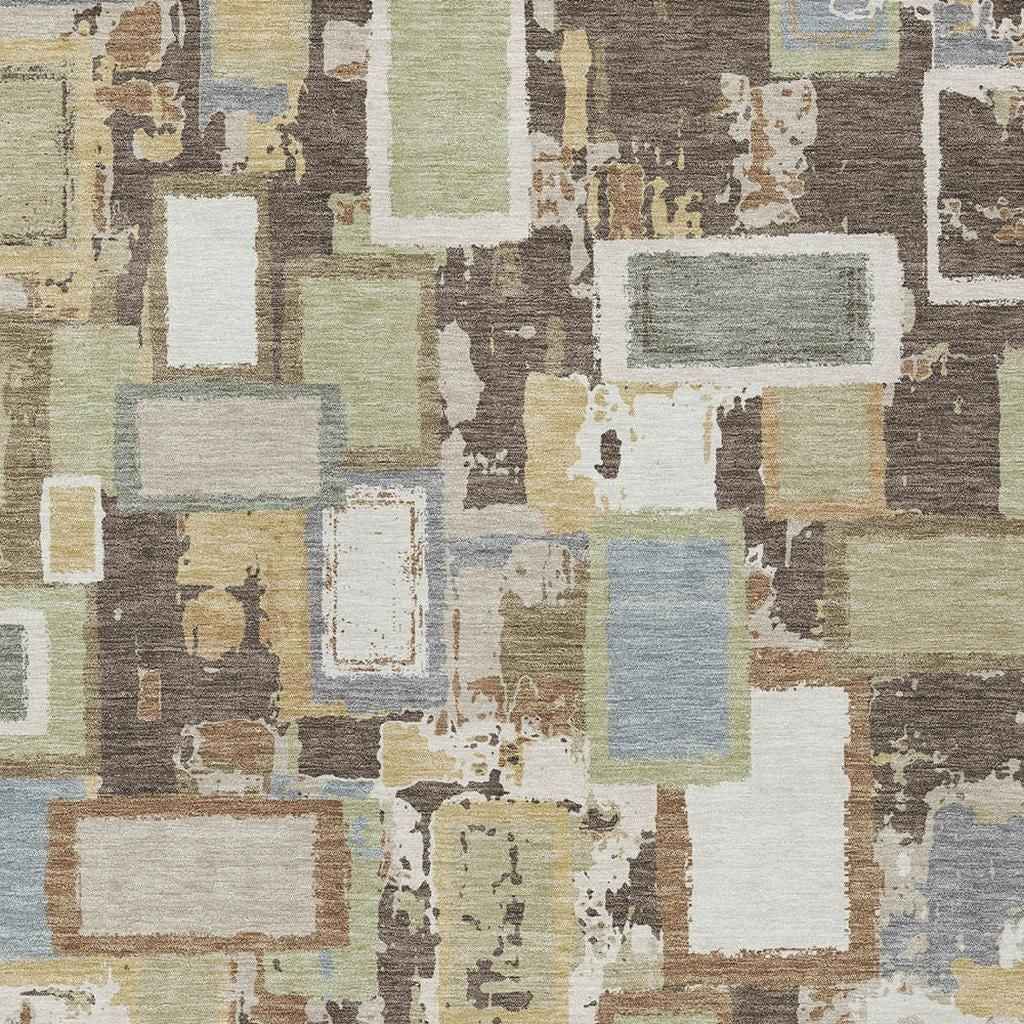 10' X 14' Brown Ivory And Gray Geometric Washable Indoor Outdoor Area Rug