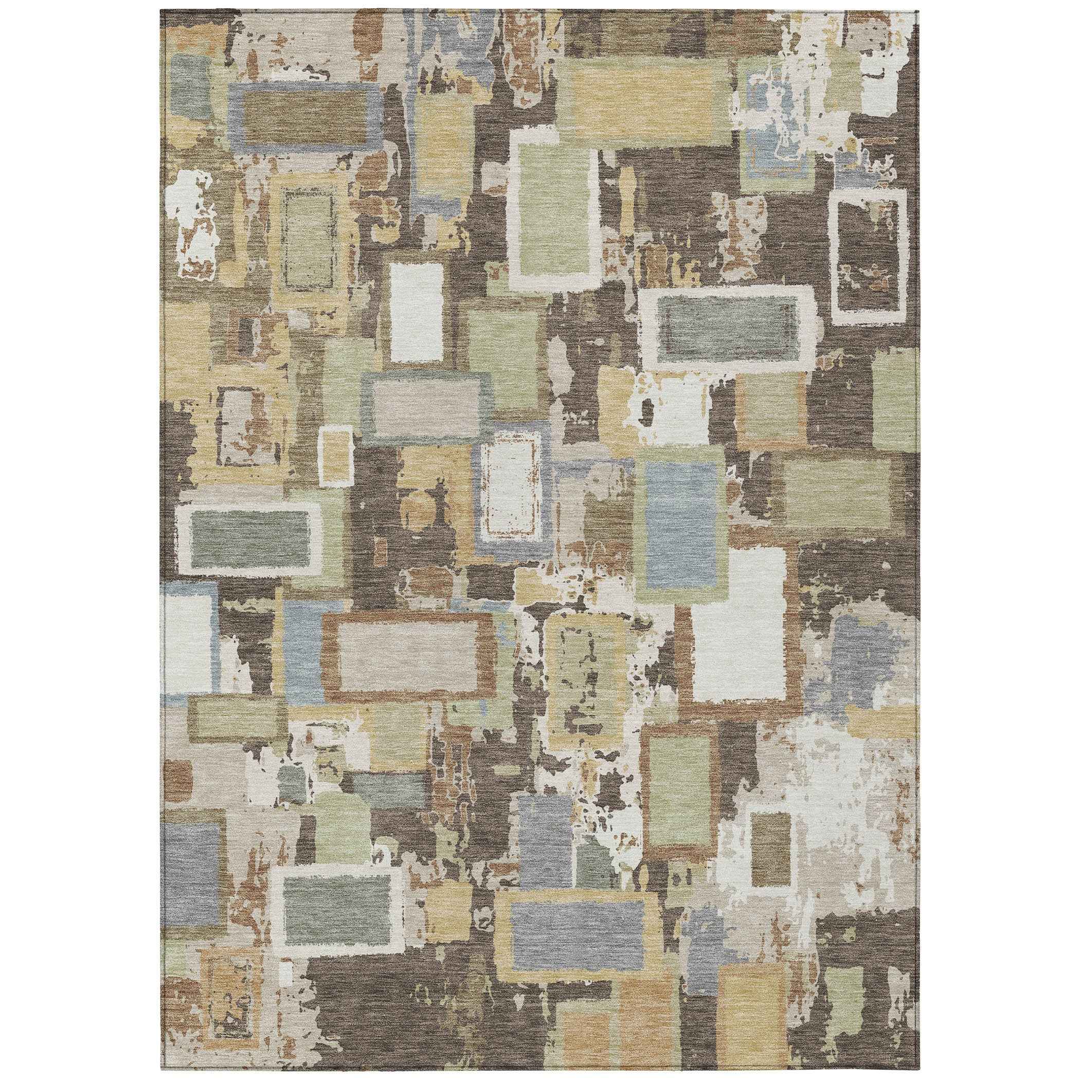 10' X 14' Brown Ivory And Gray Geometric Washable Indoor Outdoor Area Rug