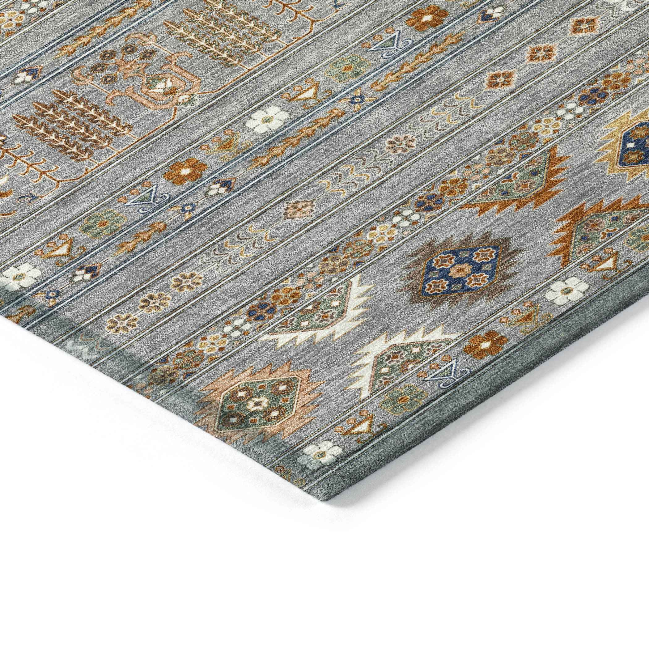 8' X 10' Gray Blue And Copper Tribal Washable Indoor Outdoor Area Rug