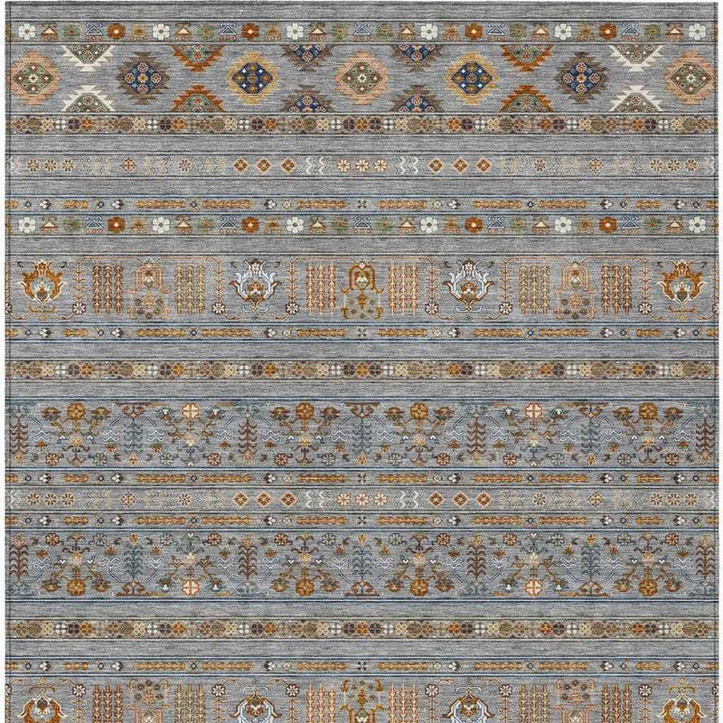 8' X 10' Gray Blue And Copper Tribal Washable Indoor Outdoor Area Rug