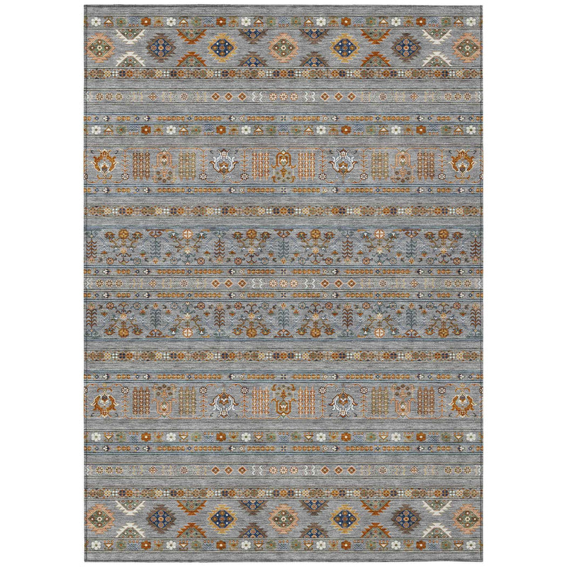 8' X 10' Gray Blue And Copper Tribal Washable Indoor Outdoor Area Rug