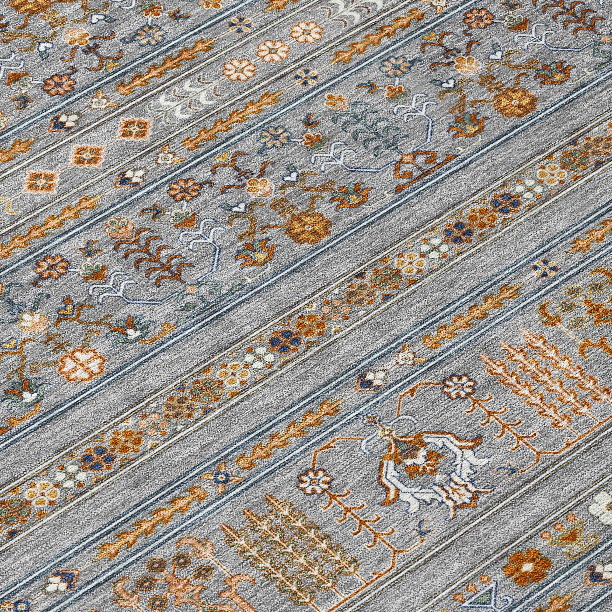 8' Gray Blue And Copper Round Tribal Washable Indoor Outdoor Area Rug