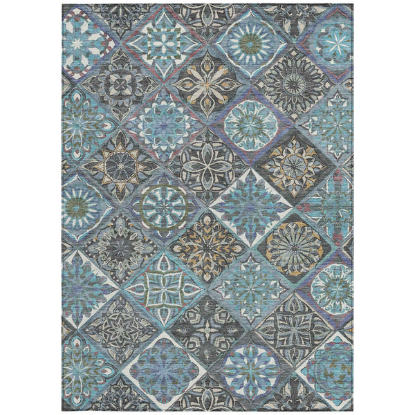 8' X 10' Teal Blue And Ivory Patchwork Washable Indoor Outdoor Area Rug