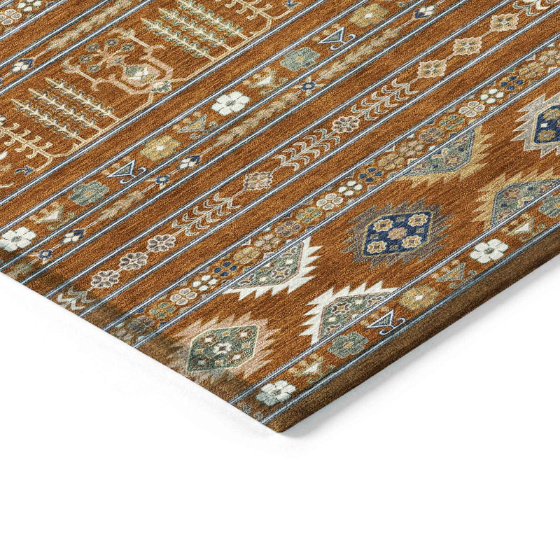 9' X 12' Rust Blue And Ivory Tribal Washable Indoor Outdoor Area Rug