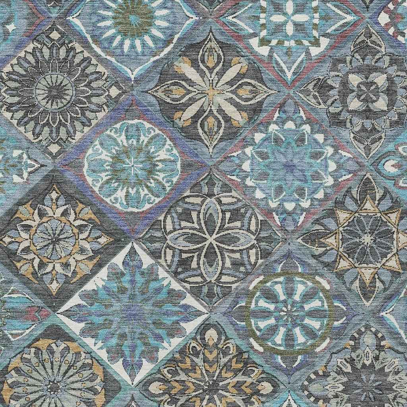 8' X 10' Teal Blue And Ivory Patchwork Washable Indoor Outdoor Area Rug