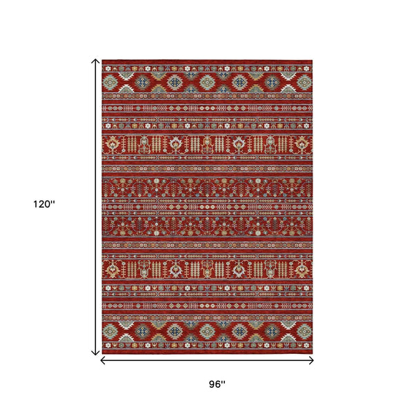 8' X 10' Red Gold And Blue Tribal Washable Indoor Outdoor Area Rug Default Title