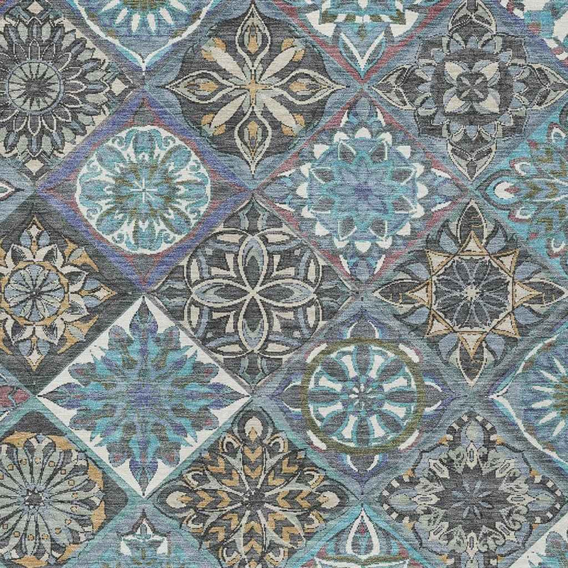 8' X 10' Teal Blue And Ivory Patchwork Washable Indoor Outdoor Area Rug