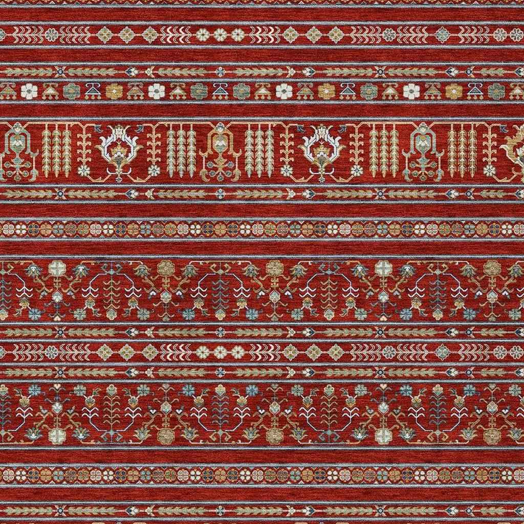 8' X 10' Red Gold And Blue Tribal Washable Indoor Outdoor Area Rug