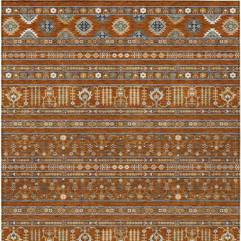 9' X 12' Rust Blue And Ivory Tribal Washable Indoor Outdoor Area Rug
