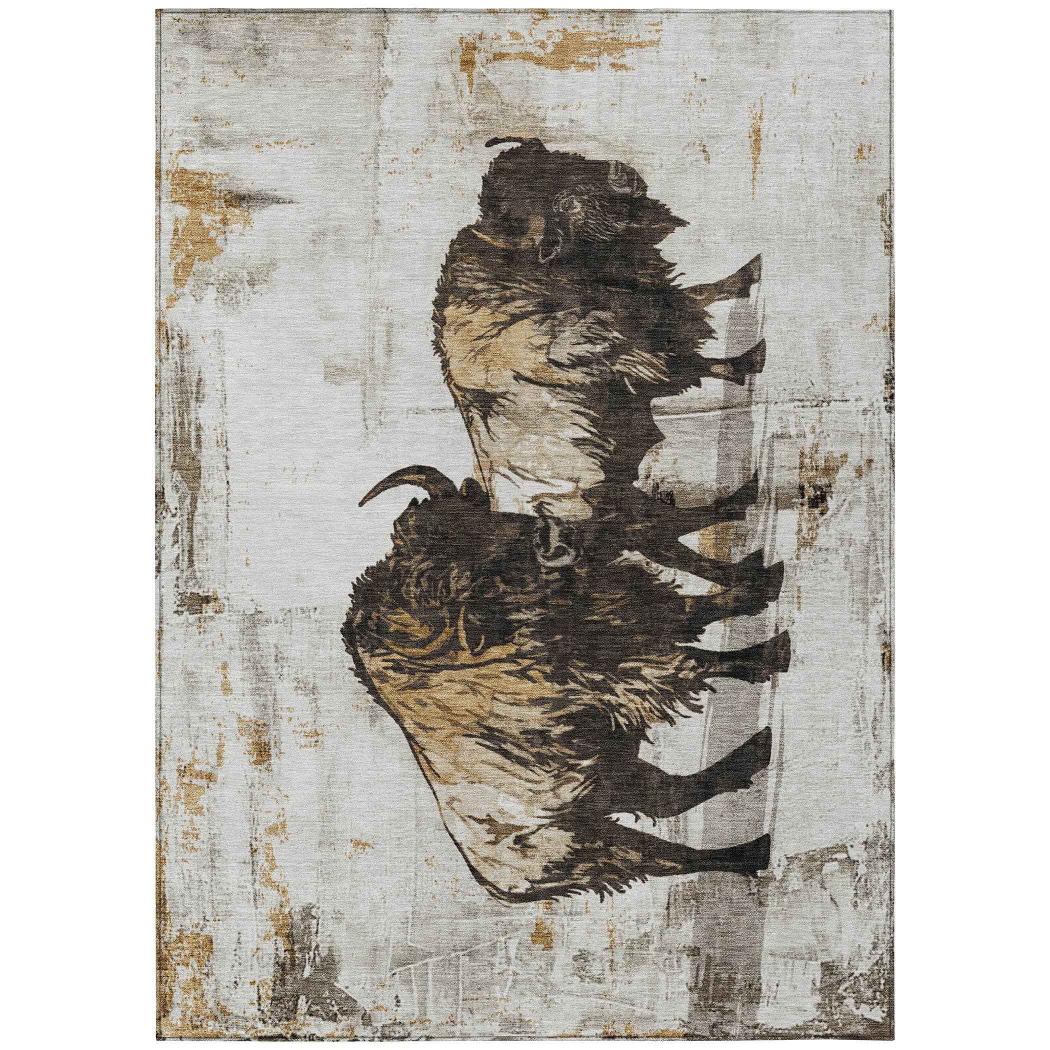 3' X 5' Beige Ivory And Charcoal Animal Print Washable Indoor Outdoor Area Rug