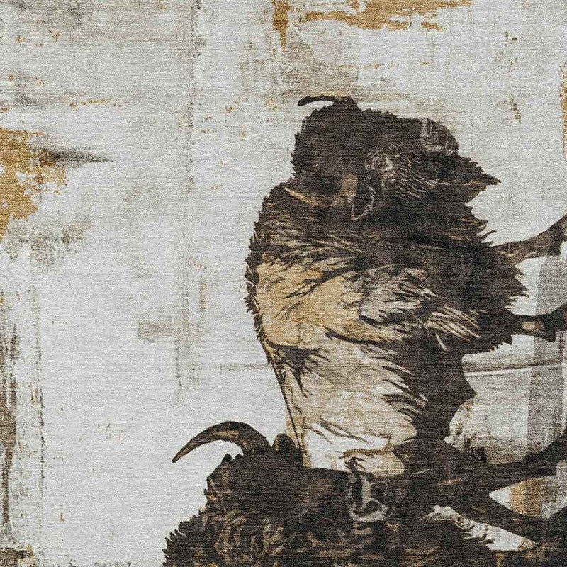 3' X 5' Beige Ivory And Charcoal Animal Print Washable Indoor Outdoor Area Rug