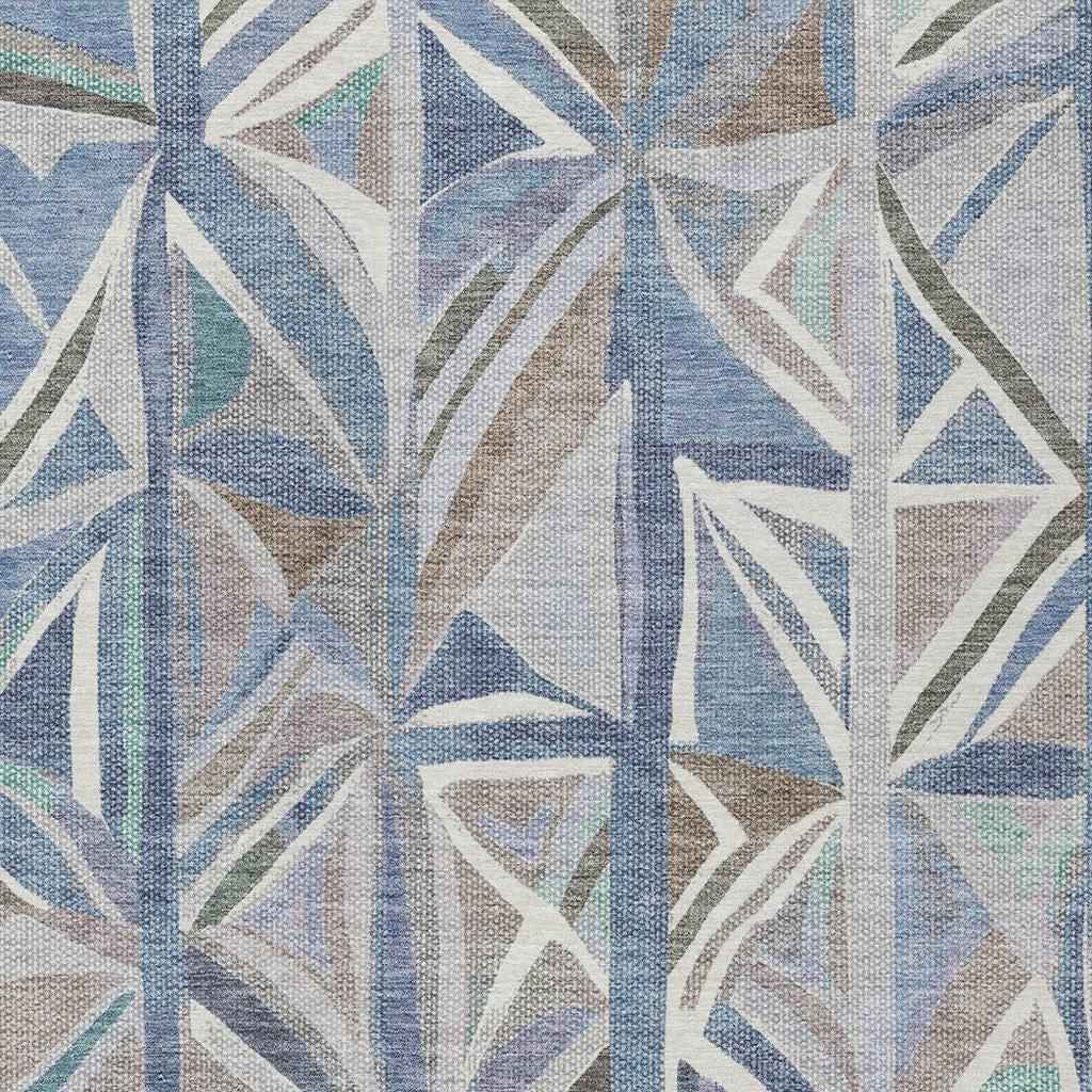 10' X 14' Denim Blue And Ivory Geometric Washable Indoor Outdoor Area Rug