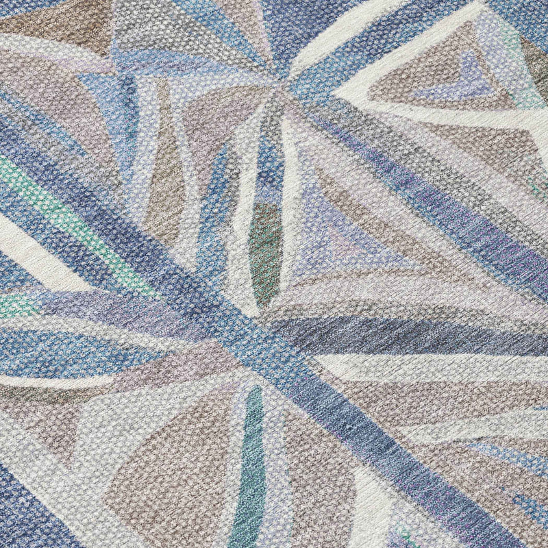 10' X 14' Denim Blue And Ivory Geometric Washable Indoor Outdoor Area Rug