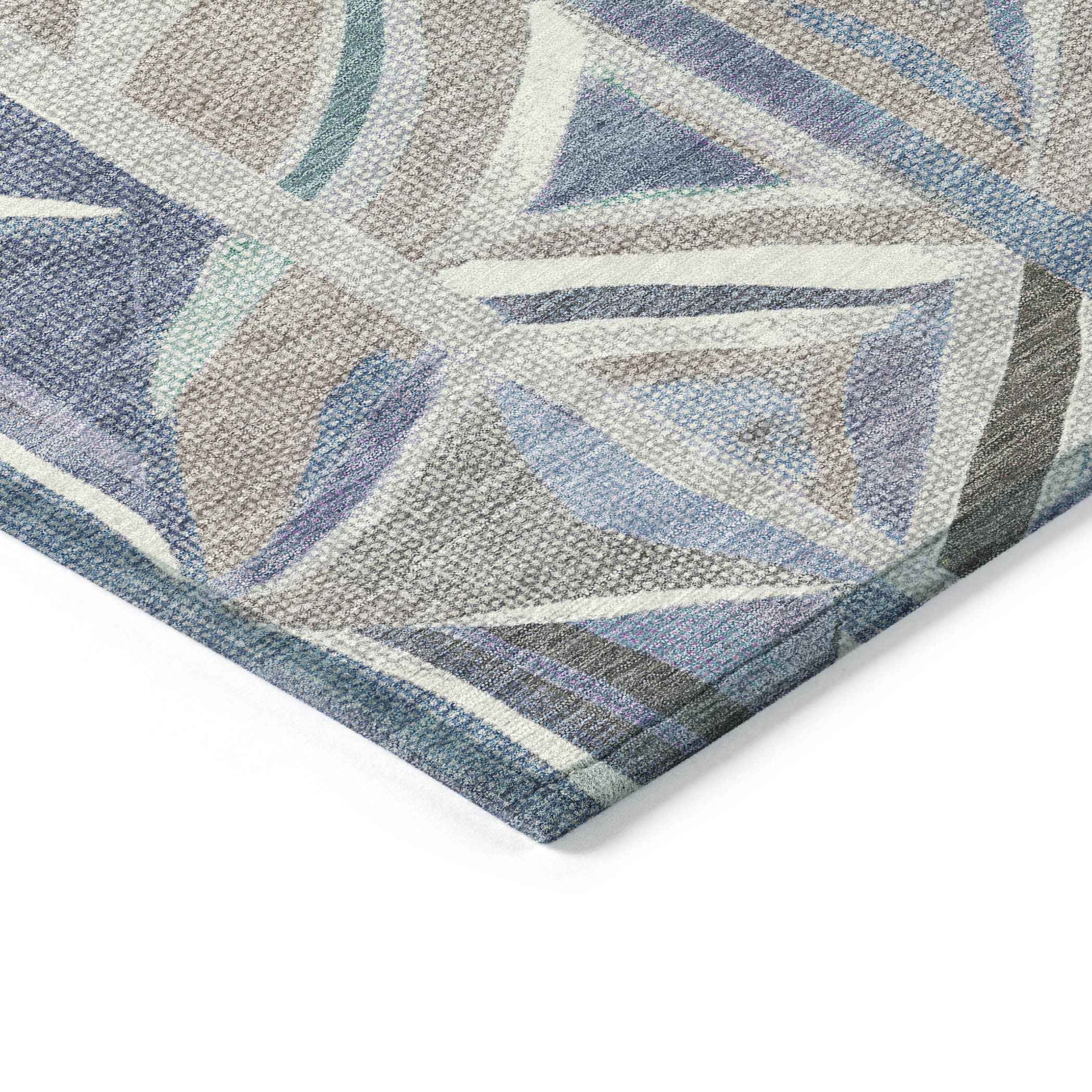 10' X 14' Denim Blue And Ivory Geometric Washable Indoor Outdoor Area Rug