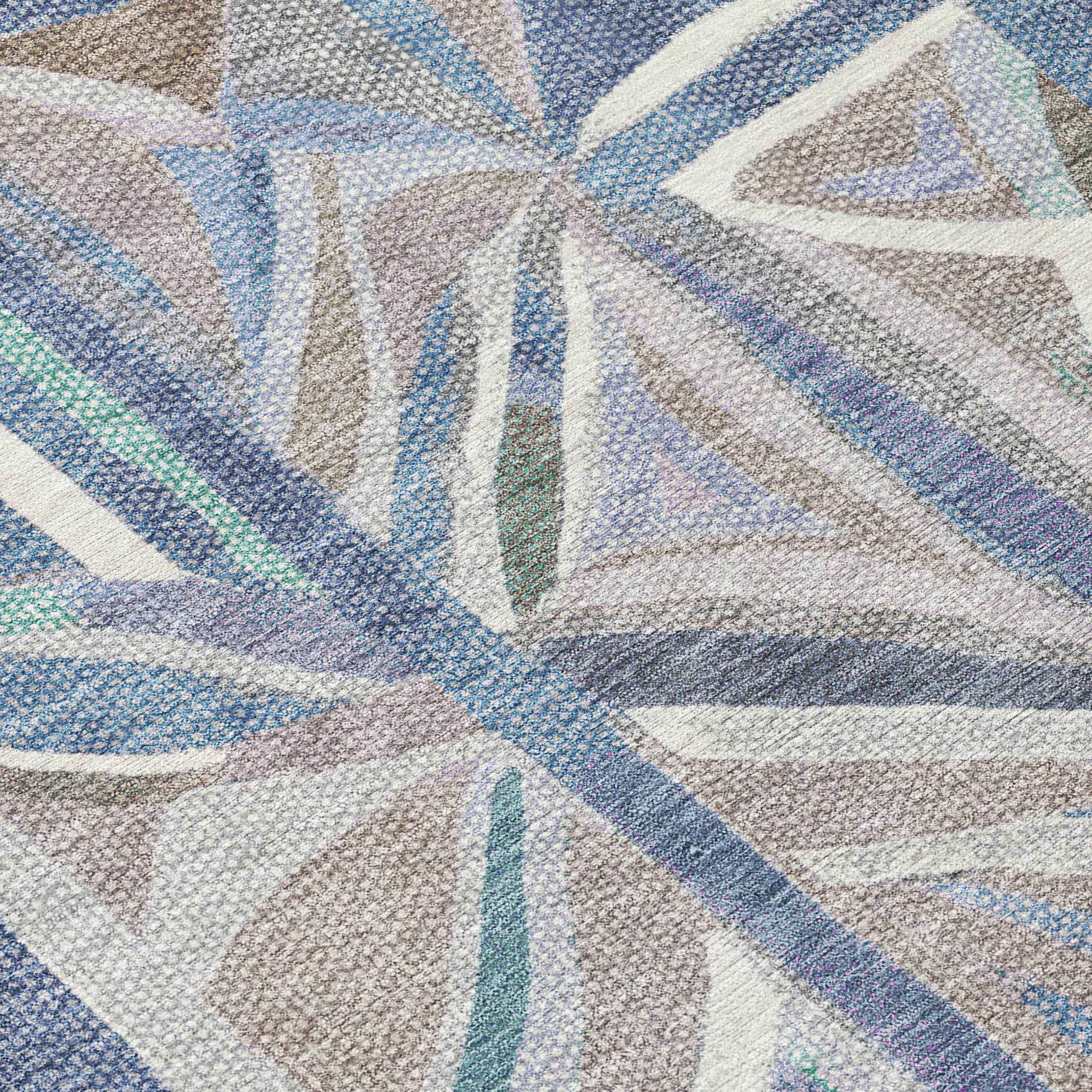 8' X 10' Denim Blue And Ivory Geometric Washable Indoor Outdoor Area Rug