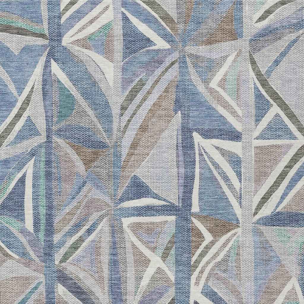 8' X 10' Denim Blue And Ivory Geometric Washable Indoor Outdoor Area Rug
