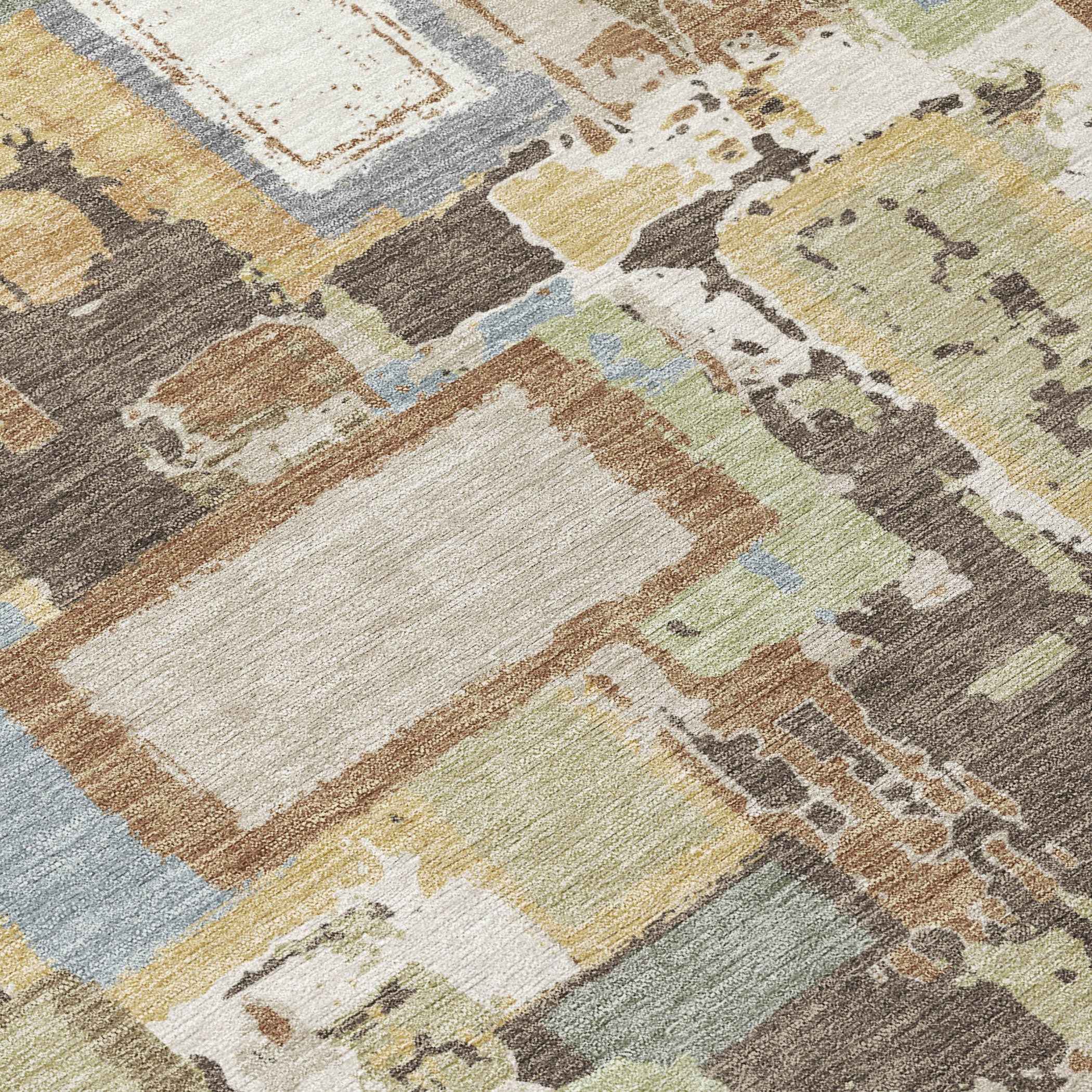 3' X 5' Brown Ivory And Gray Geometric Washable Indoor Outdoor Area Rug