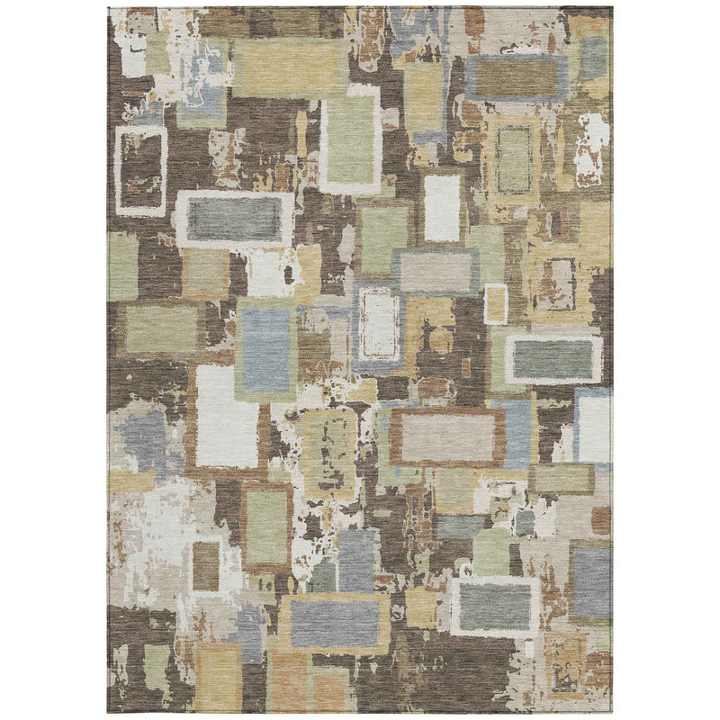 3' X 5' Brown Ivory And Gray Geometric Washable Indoor Outdoor Area Rug