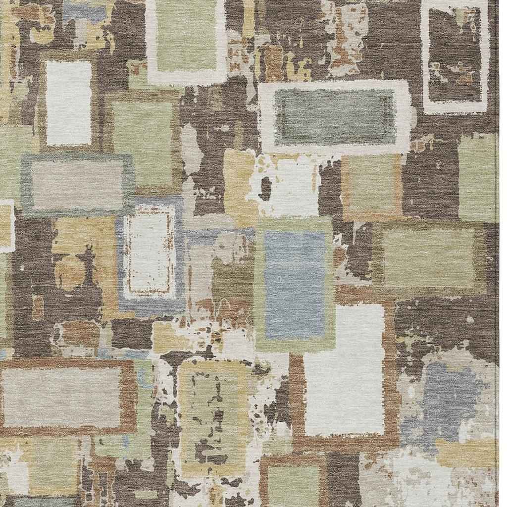 3' X 5' Brown Ivory And Gray Geometric Washable Indoor Outdoor Area Rug