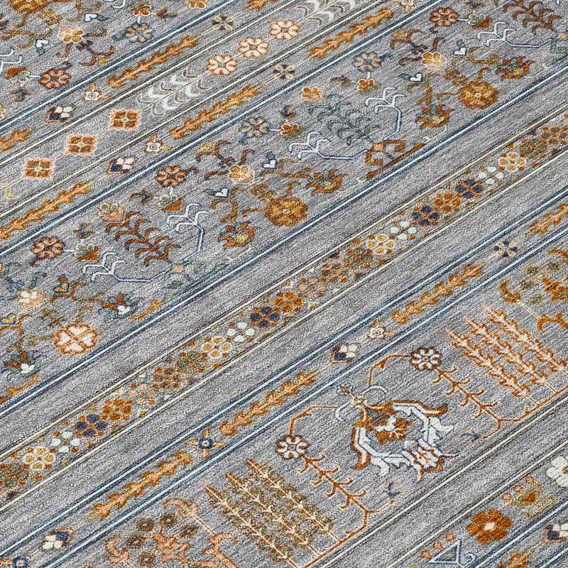 3' X 5' Gray Blue And Copper Tribal Washable Indoor Outdoor Area Rug