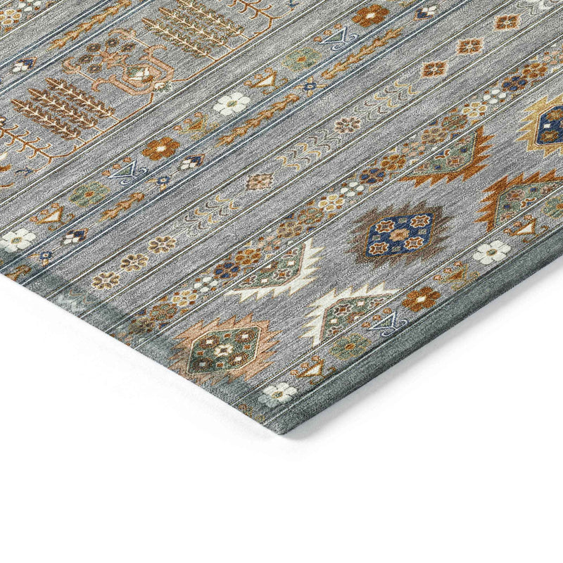 3' X 5' Gray Blue And Copper Tribal Washable Indoor Outdoor Area Rug