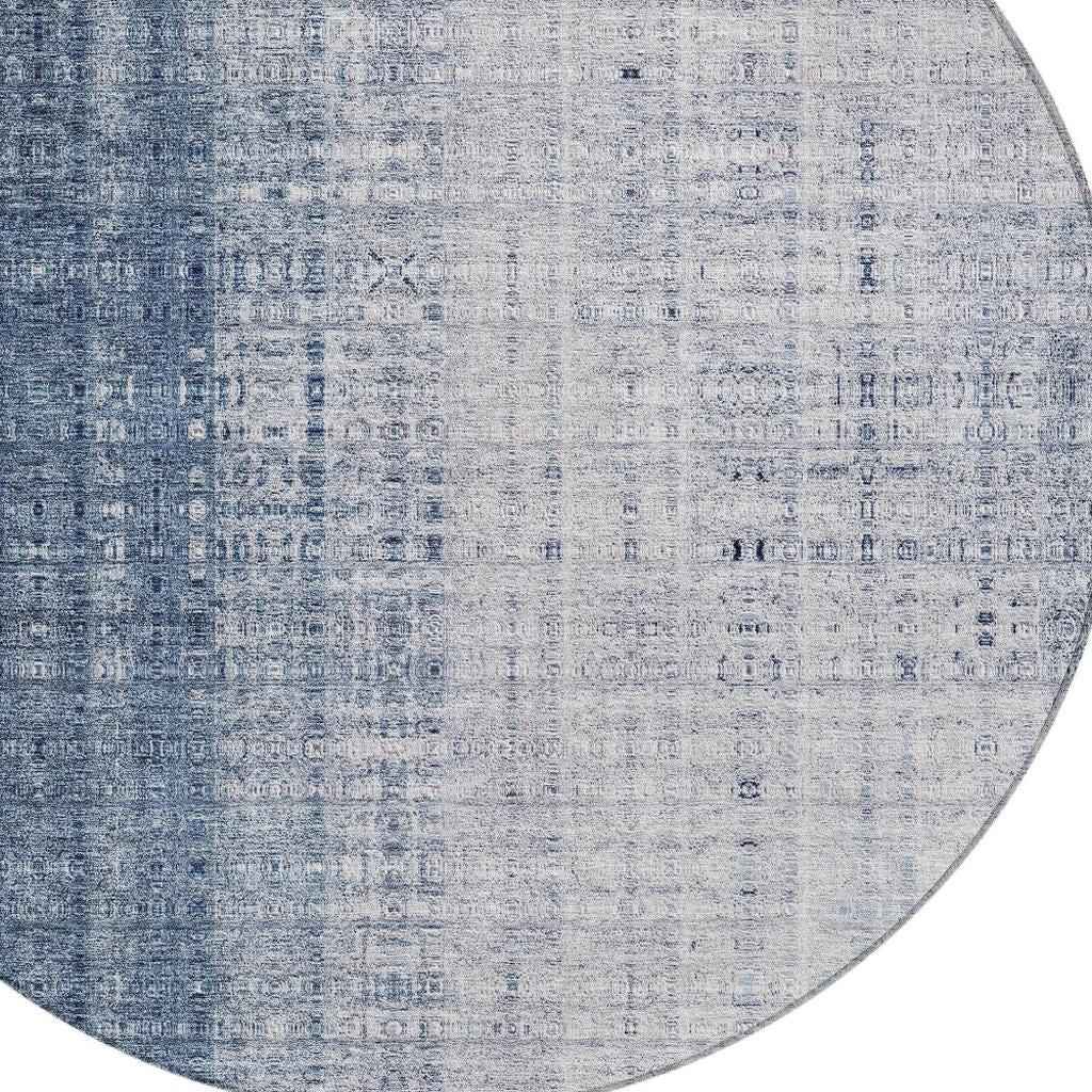 8' Blue And Ivory Round Striped Washable Indoor Outdoor Area Rug Default Title