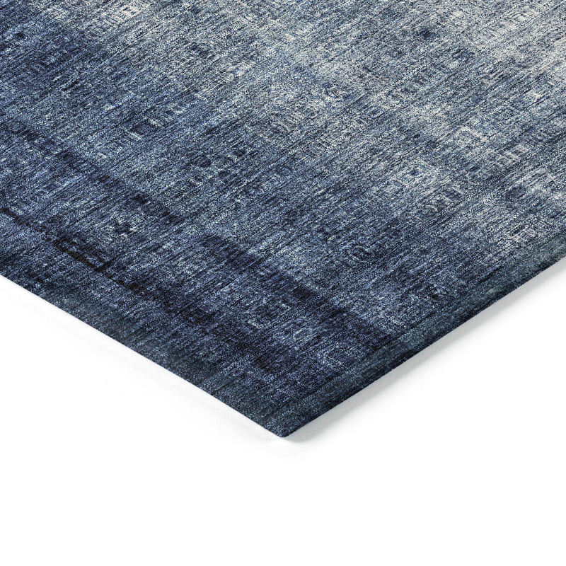 8' Blue And Ivory Round Striped Washable Indoor Outdoor Area Rug