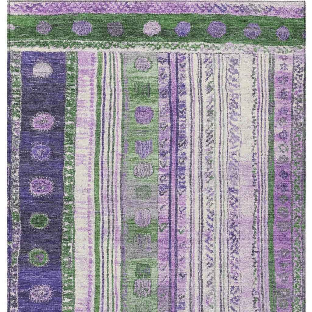 8' X 10' Green And Purple Striped Washable Indoor Outdoor Area Rug