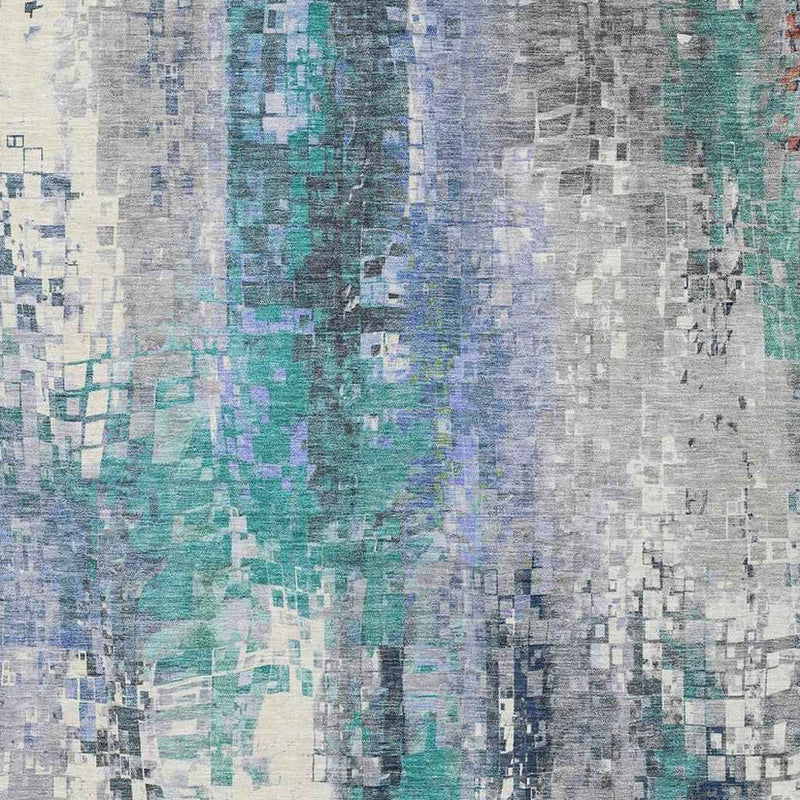 10' X 14' Teal Blue Ivory Gray And Copper Abstract Washable Indoor Outdoor Area Rug