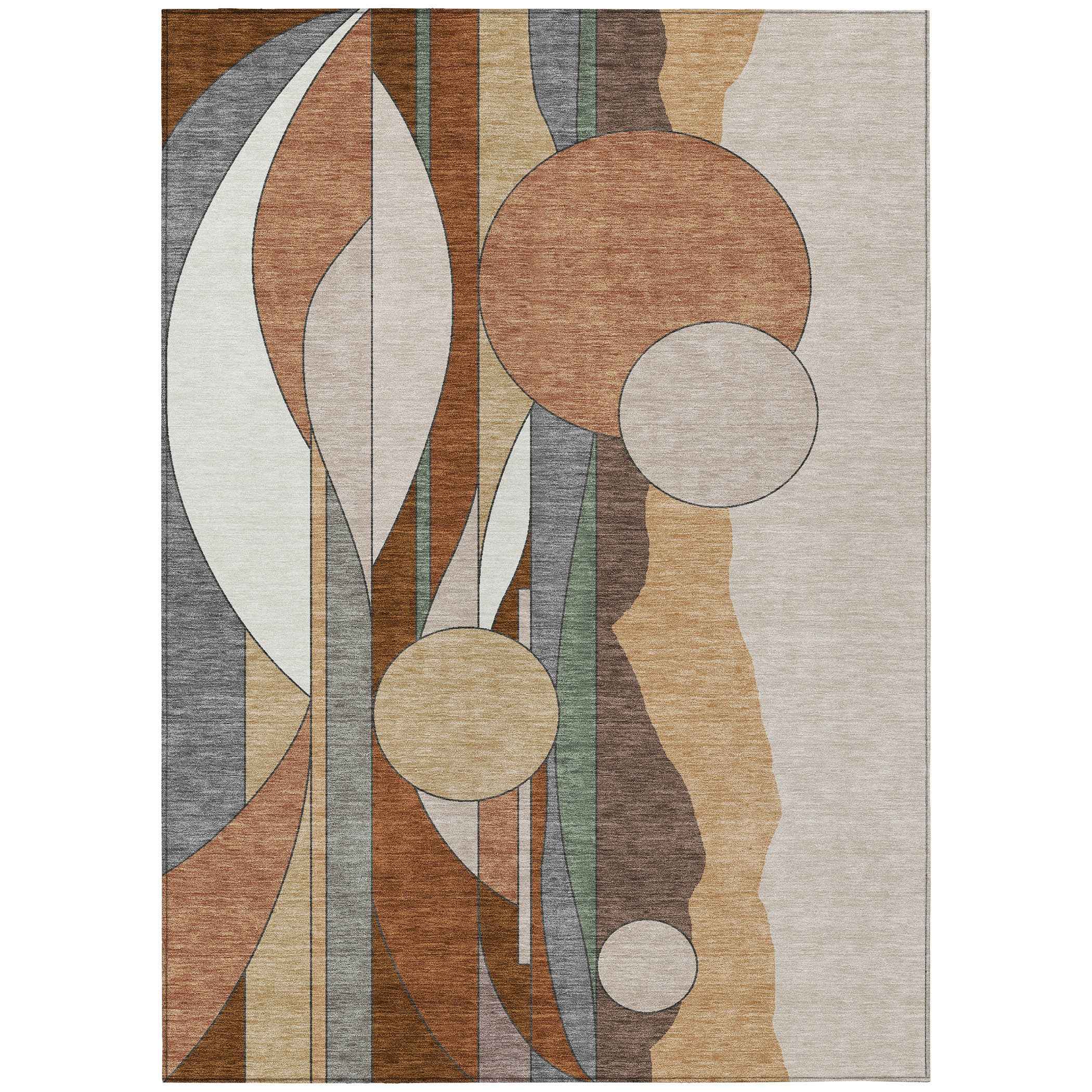 10' X 14' Copper And Ivory Geometric Washable Indoor Outdoor Area Rug